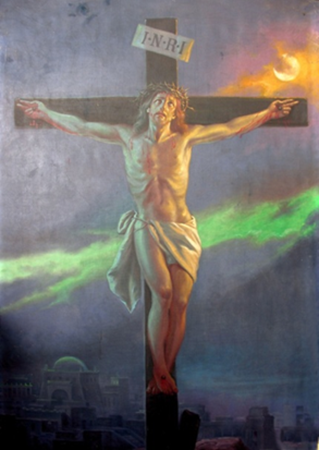 Obraz Chrystusa na krzyżu. Malowidło Wł. Barwickiego (1930)