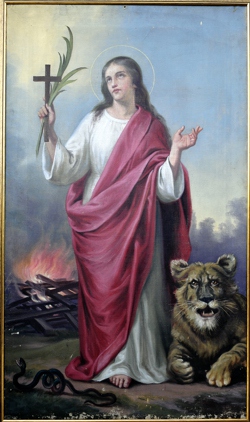 Obraz św. Tekli pędzla lubelskiego malarza Barwickiego z pocz. XX w. (kościół w Stanach)